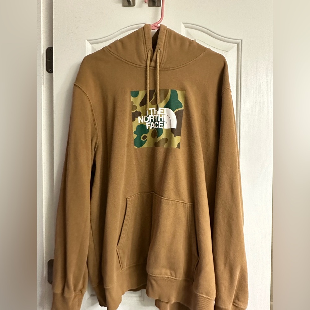 The North Face Men's Tan Hoodie with Camo Logo